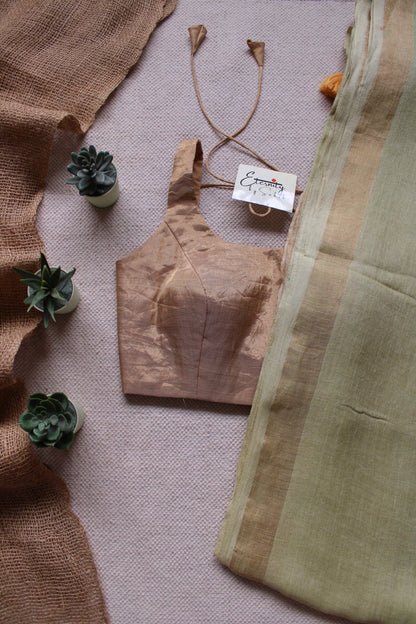 Pista Green Parijat Linen Saree + Gold Noorie Blouse Combo - Eternity by Sakshi