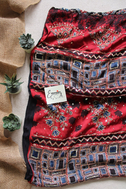 Aaina Raag Ajrakh Modal Silk Saree with Artisan Handwork - Eternity by Sakshi
