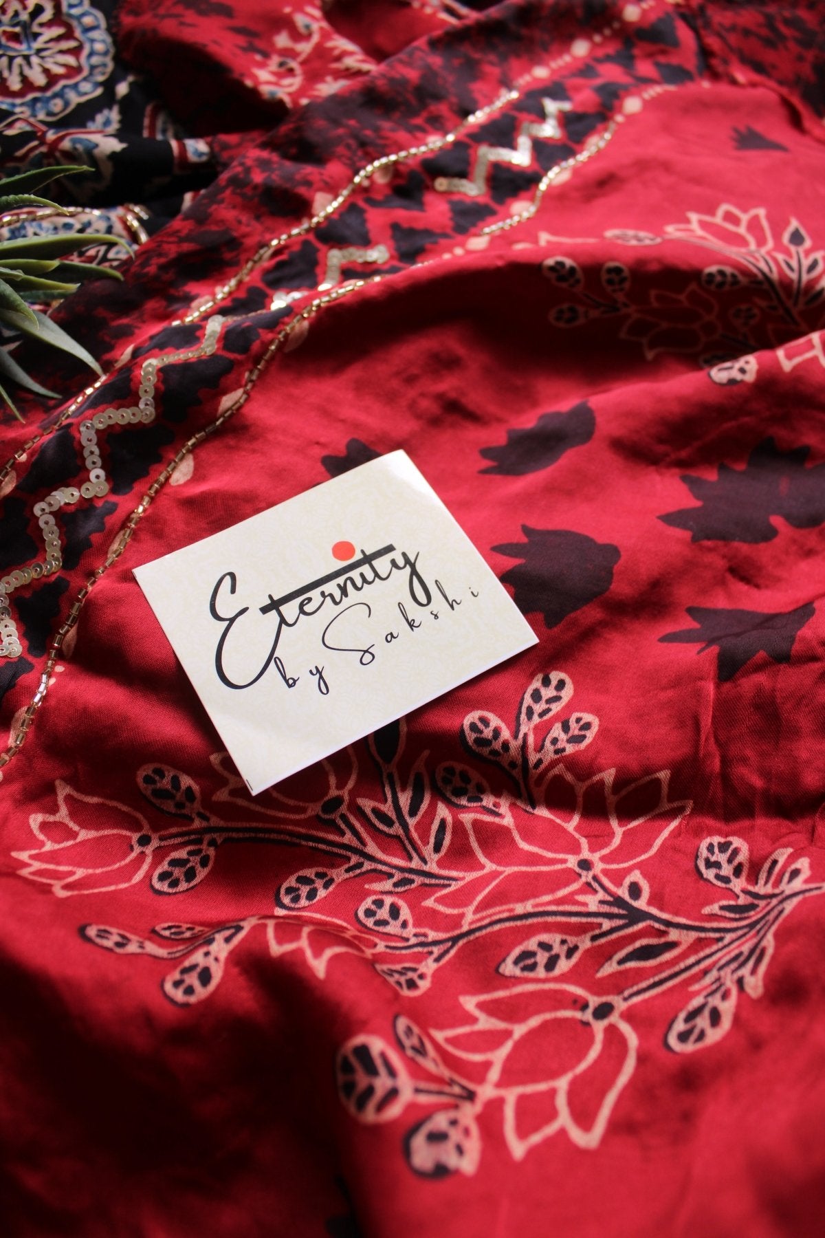 Aaina Raag Ajrakh Modal Silk Saree with Artisan Handwork - Eternity by Sakshi