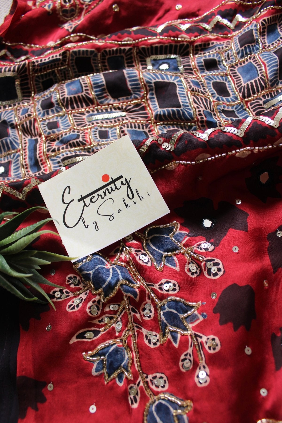 Aaina Raag Ajrakh Modal Silk Saree with Artisan Handwork - Eternity by Sakshi