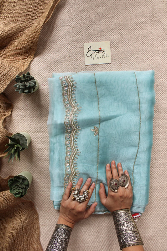 Neelaya Blue Handwork Organza Saree - Eternity by Sakshi