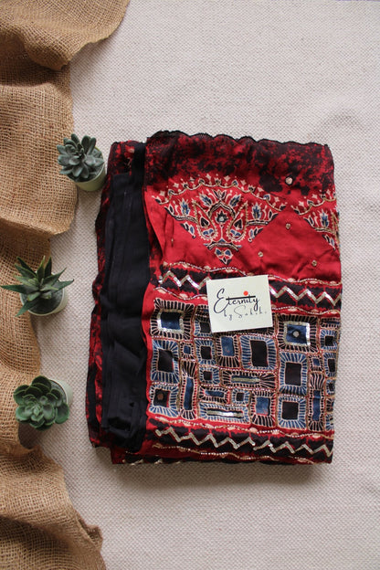 Aaina Raag Ajrakh Modal Silk Saree with Artisan Handwork - Eternity by Sakshi