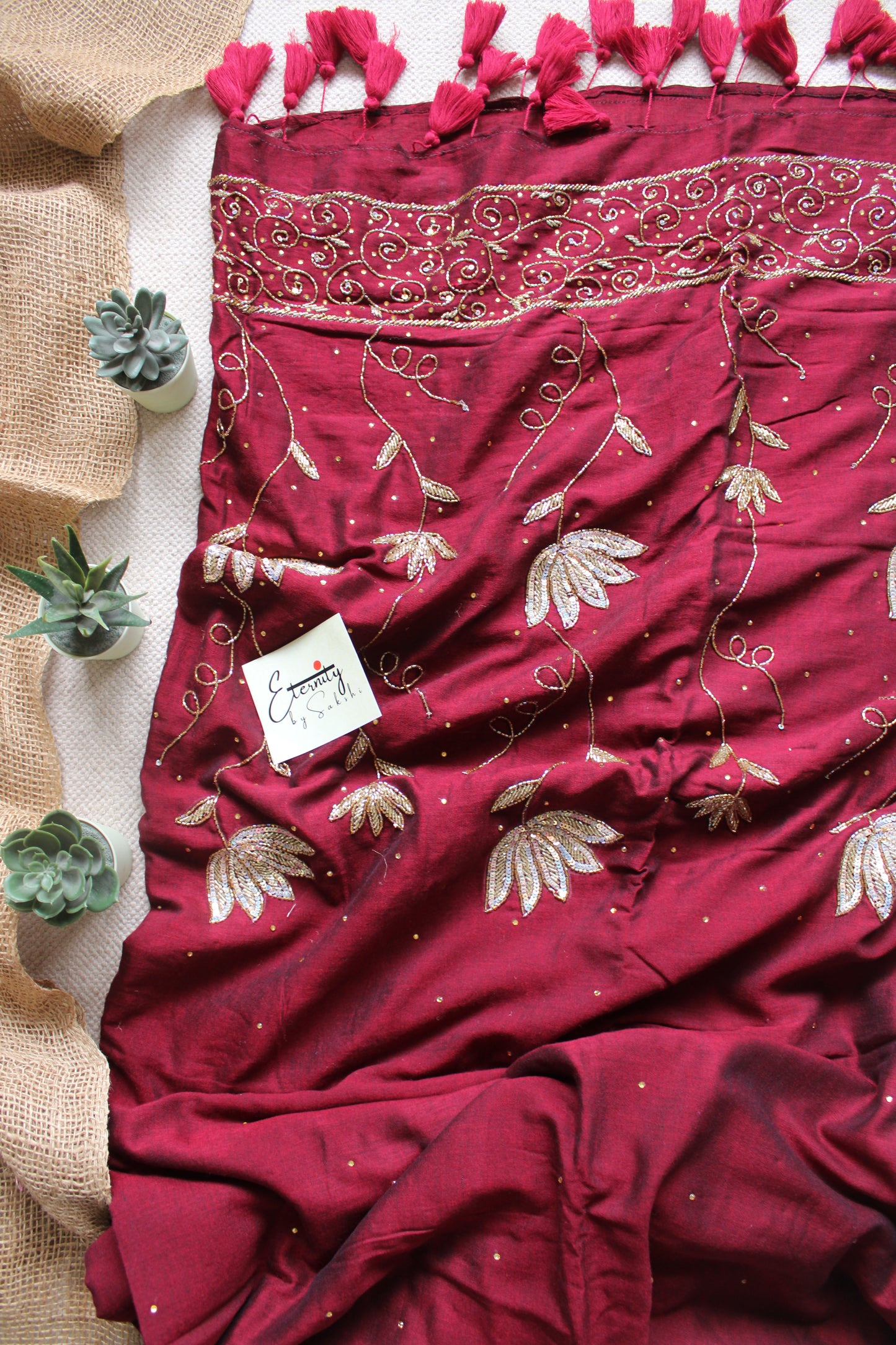Maroon Ratrani Handwork Saree