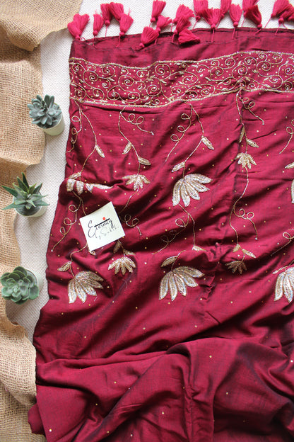 Maroon Ratrani Handwork Saree