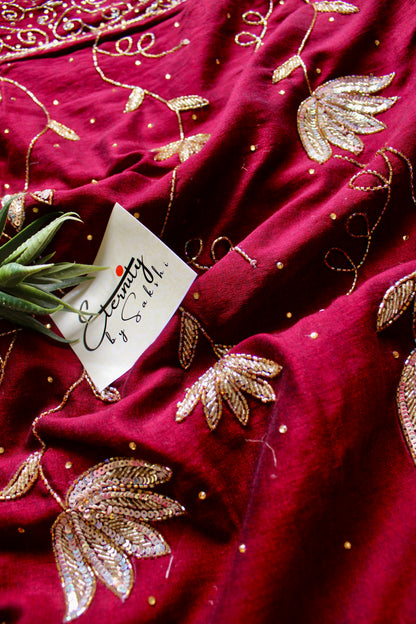 Maroon Ratrani Handwork Saree