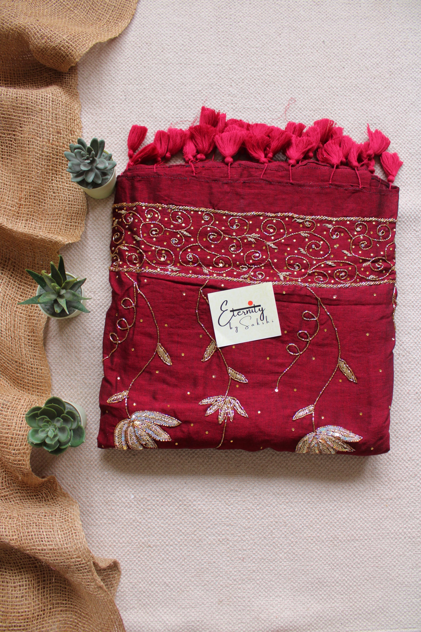 Maroon Ratrani Handwork Saree