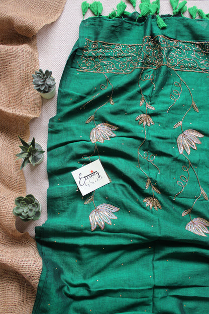 Green Ratrani Handwork Saree