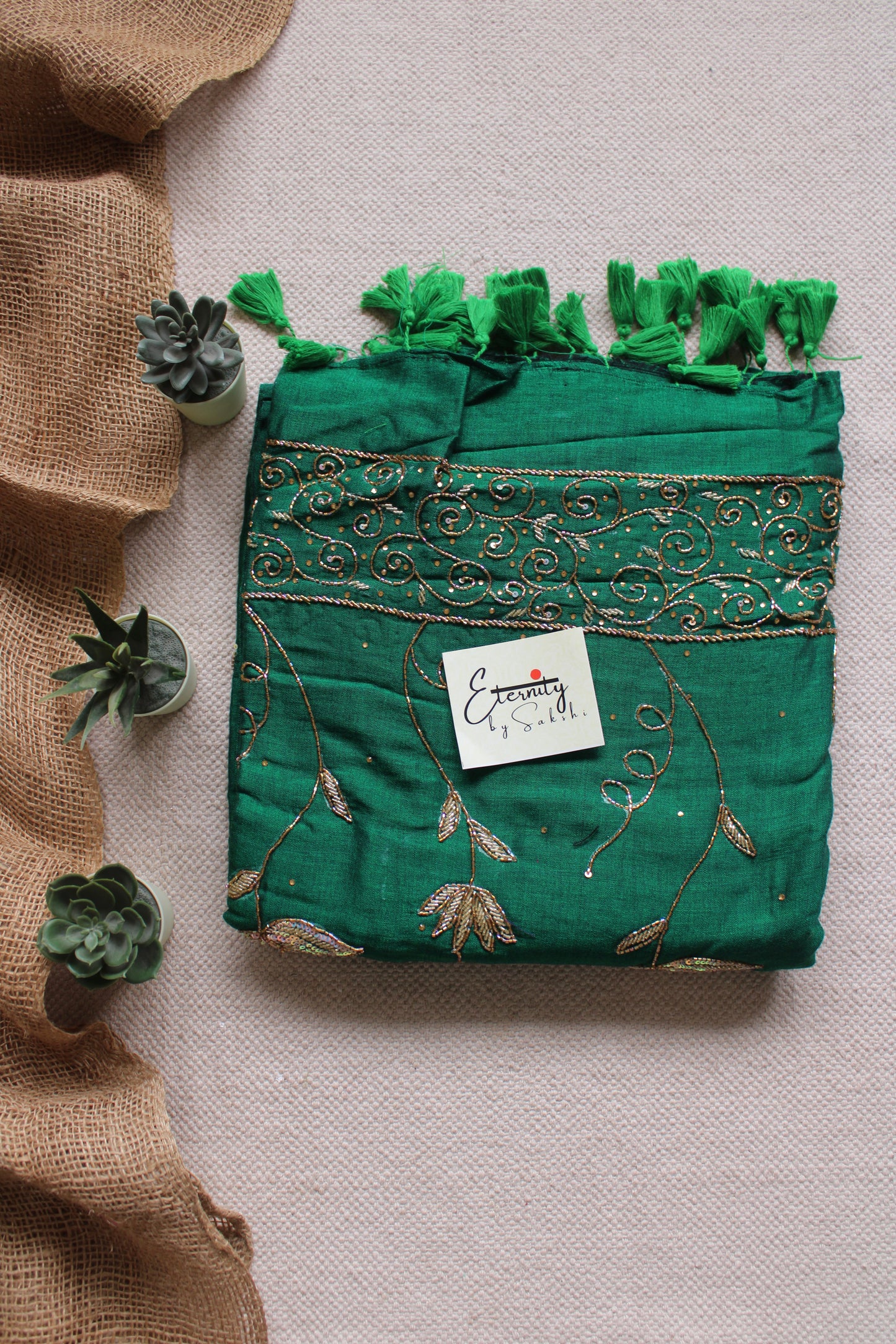 Green Ratrani Handwork Saree
