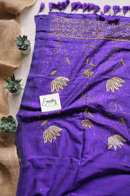 Purple Ratrani Handwork Saree