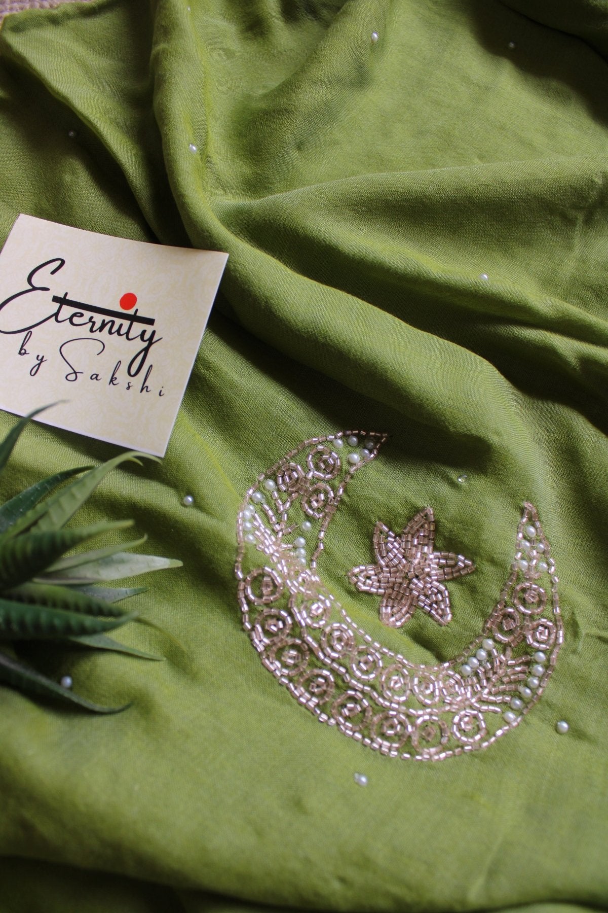 Olive Green Chand Tara Handwork Saree - Eternity by Sakshi