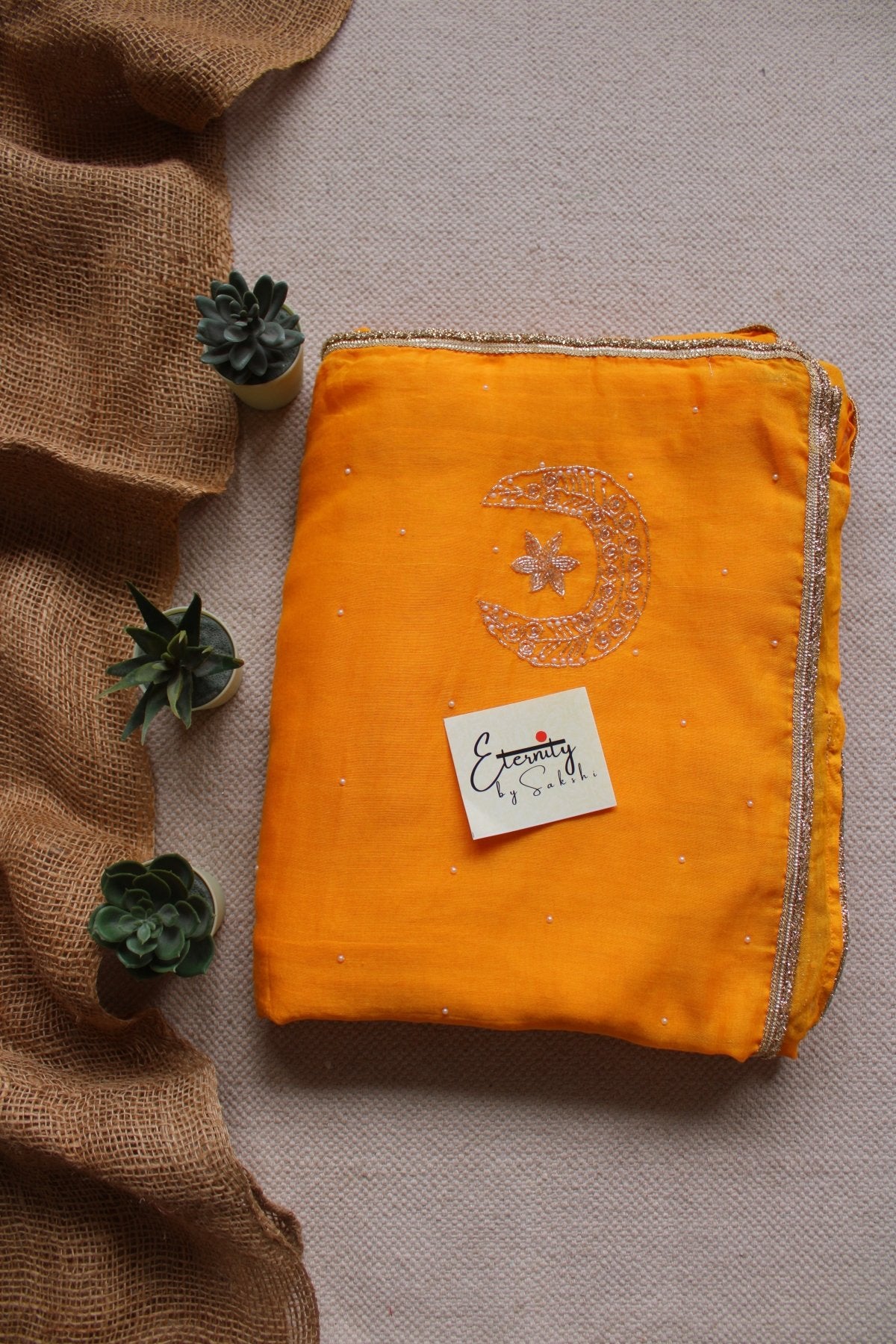 Mustard Yellow Chand Tara Handwork Saree - Eternity by Sakshi