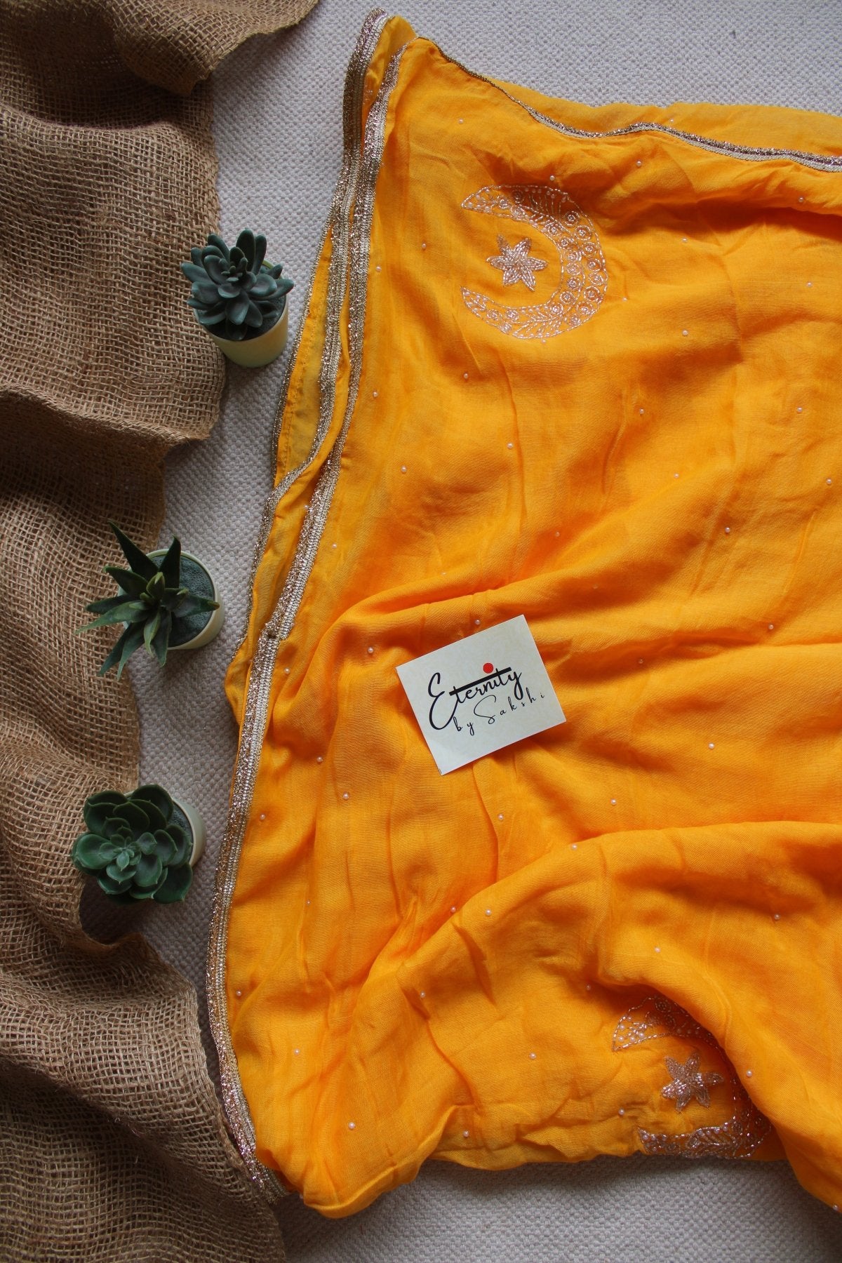 Mustard Yellow Chand Tara Handwork Saree - Eternity by Sakshi