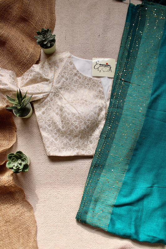 Rama Green Shakti Saree + Butterscotch Blouse Combo - Eternity by Sakshi
