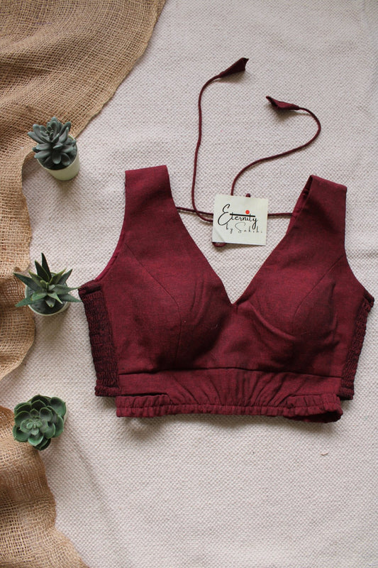 Maroon Cutout Stretchable Blouse - Eternity by Sakshi
