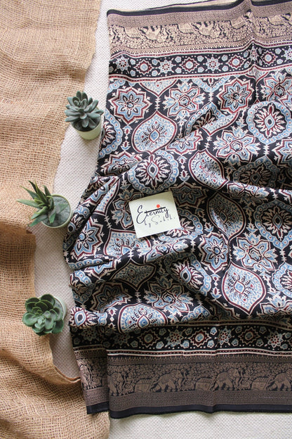 Shyaam Pushp Ajrakh Dola Silk Saree