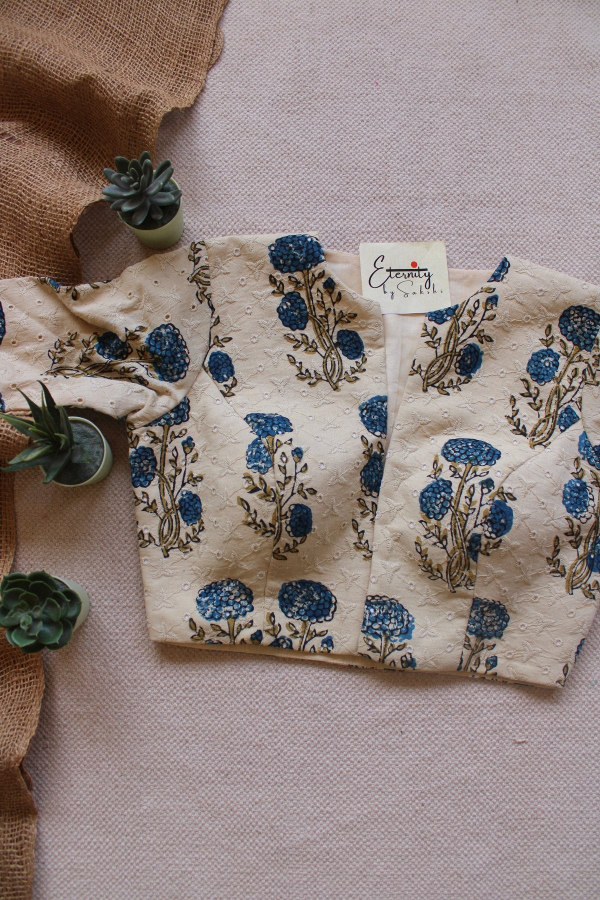 Ajrakh Hakoba –White Floral Blouse - Eternity by Sakshi