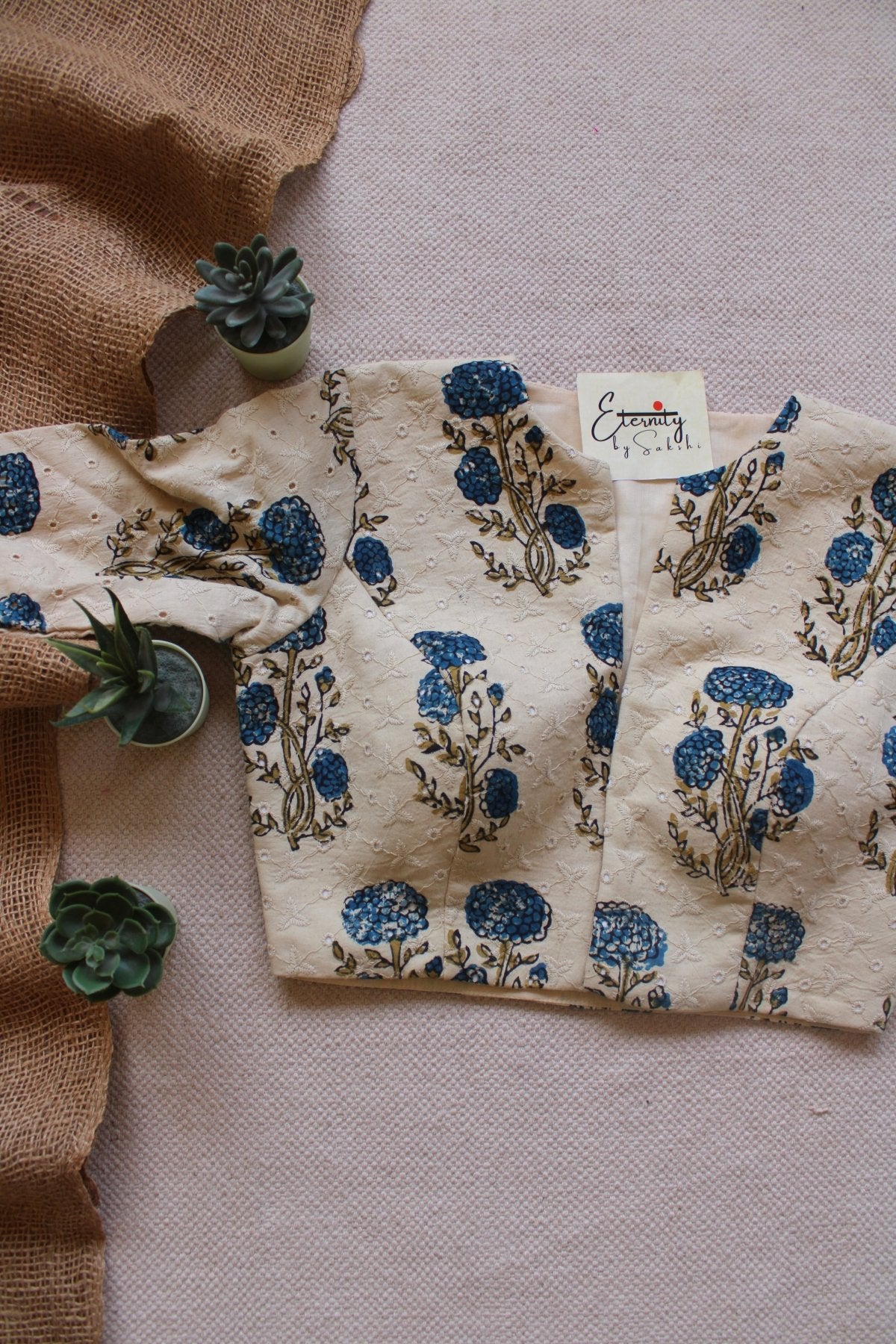 Ajrakh Hakoba –White Floral Blouse - Eternity by Sakshi