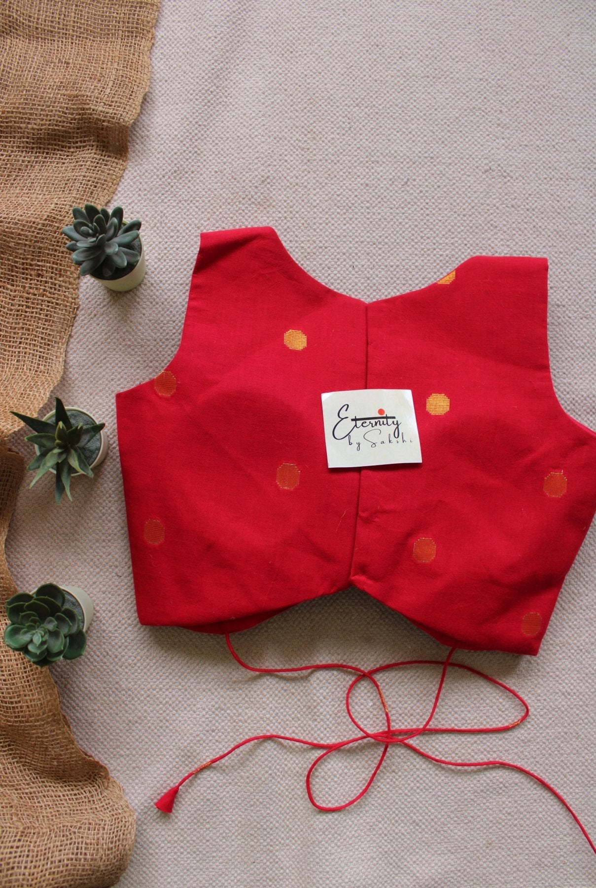 Scarlet Navya Polka Cotton Blouse | Padded, Back Hook & Knot - Eternity by Sakshi
