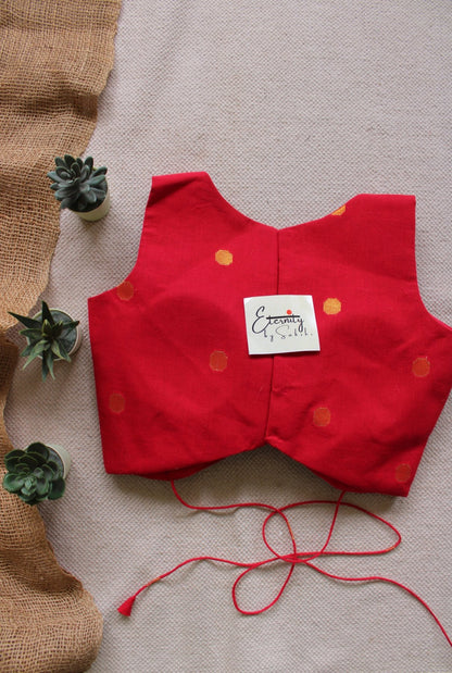 Scarlet Navya Polka Cotton Blouse | Padded, Back Hook & Knot - Eternity by Sakshi