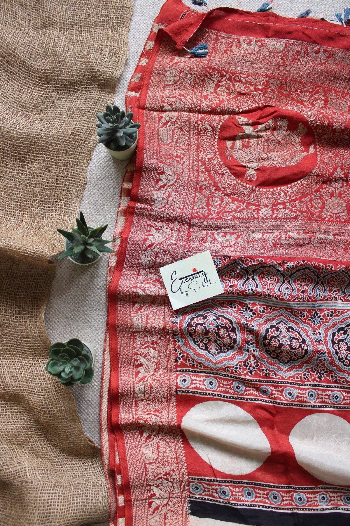 Ruby Essence Ajrakh Dola Silk Saree - Eternity by Sakshi