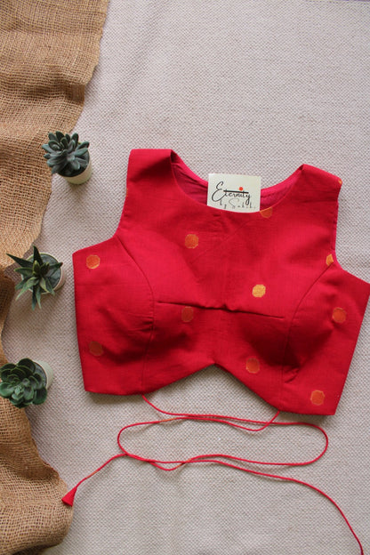 Scarlet Navya Polka Cotton Blouse | Padded, Back Hook & Knot - Eternity by Sakshi