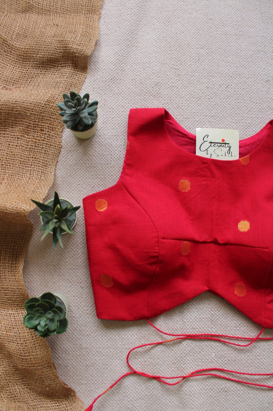 Scarlet Navya Polka Cotton Blouse | Padded, Back Hook & Knot - Eternity by Sakshi