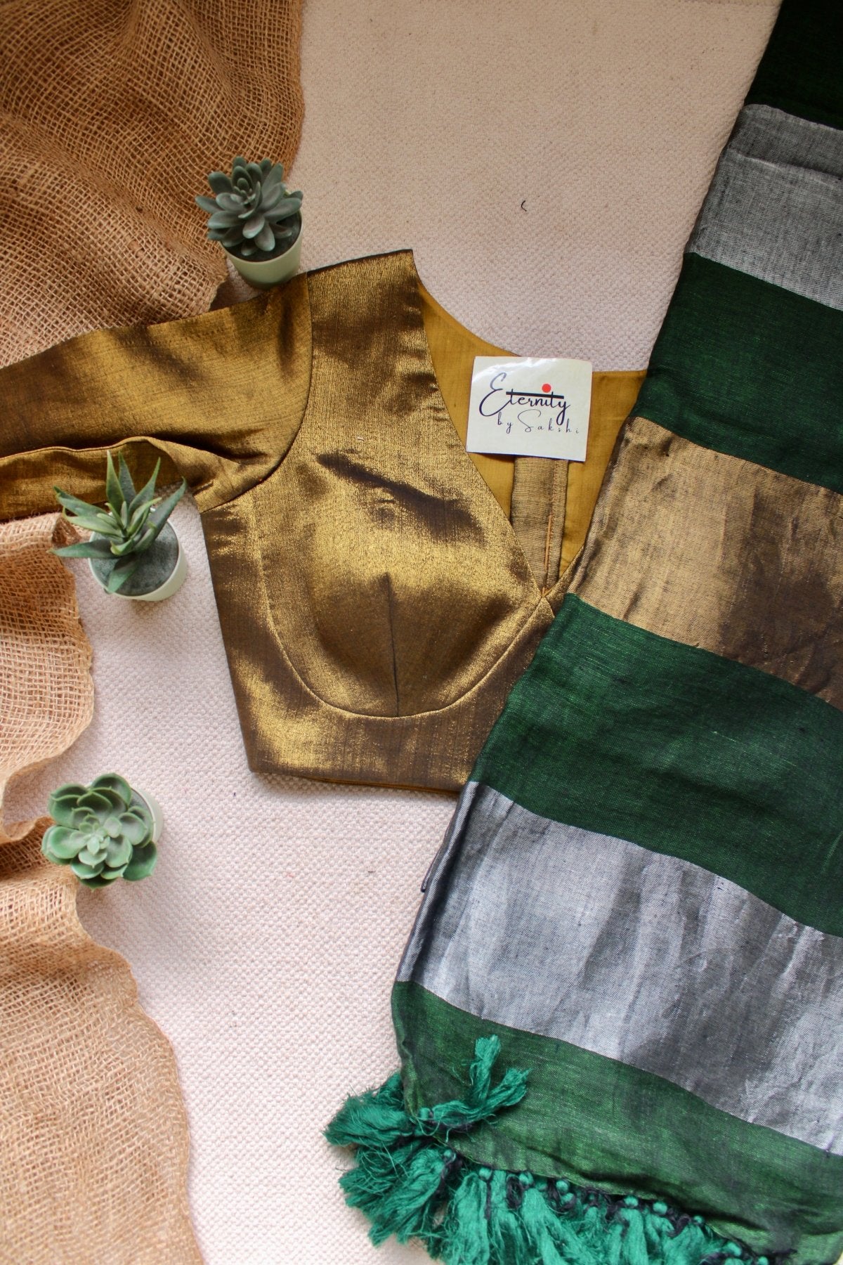 Nayana Green Saree + Sona Blouse Combo - Eternity by Sakshi