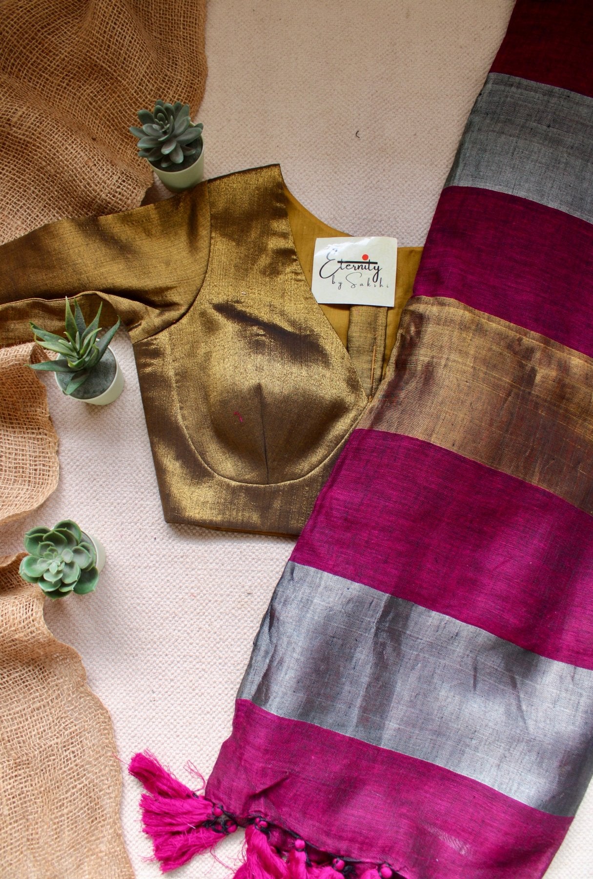 Nayana Magenta Saree + Sona Blouse Combo - Eternity by Sakshi