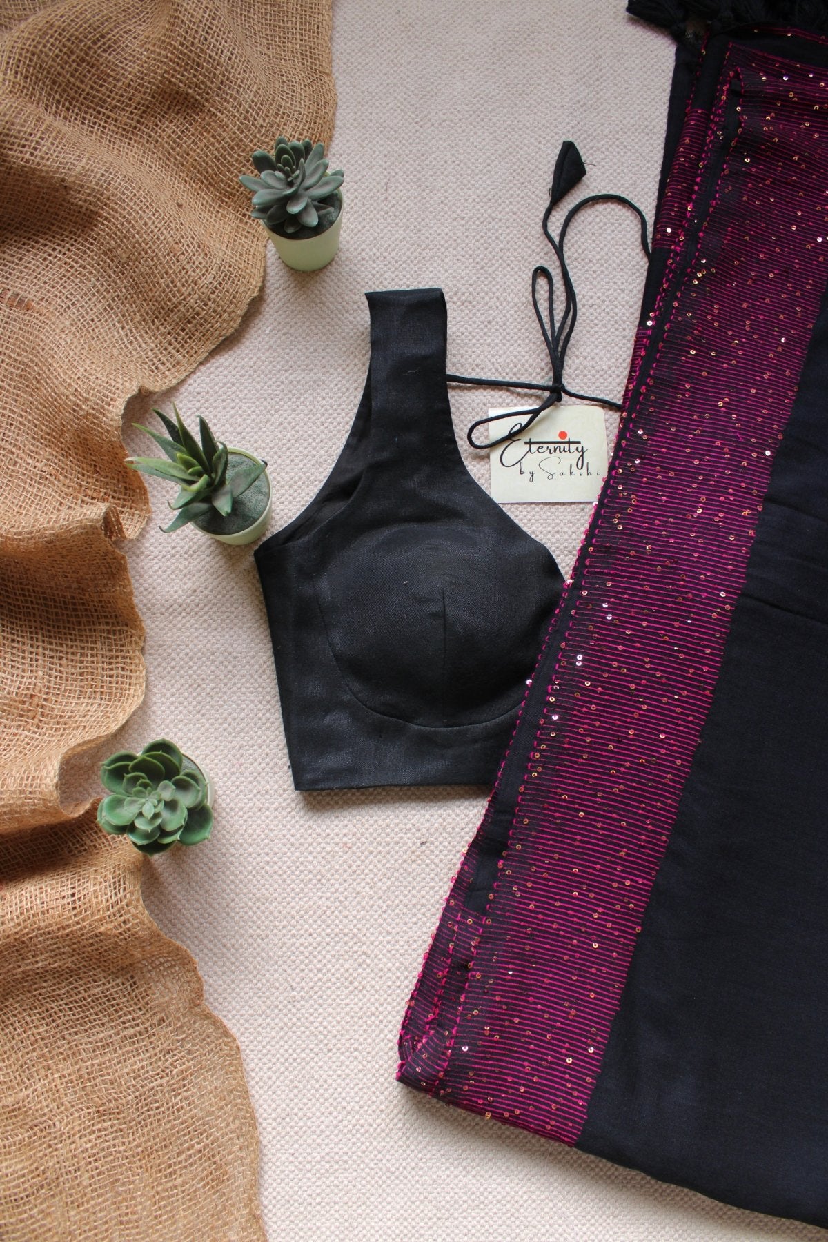 Black Shakti Saree + Black Madhubala Blouse Combo - Eternity by Sakshi