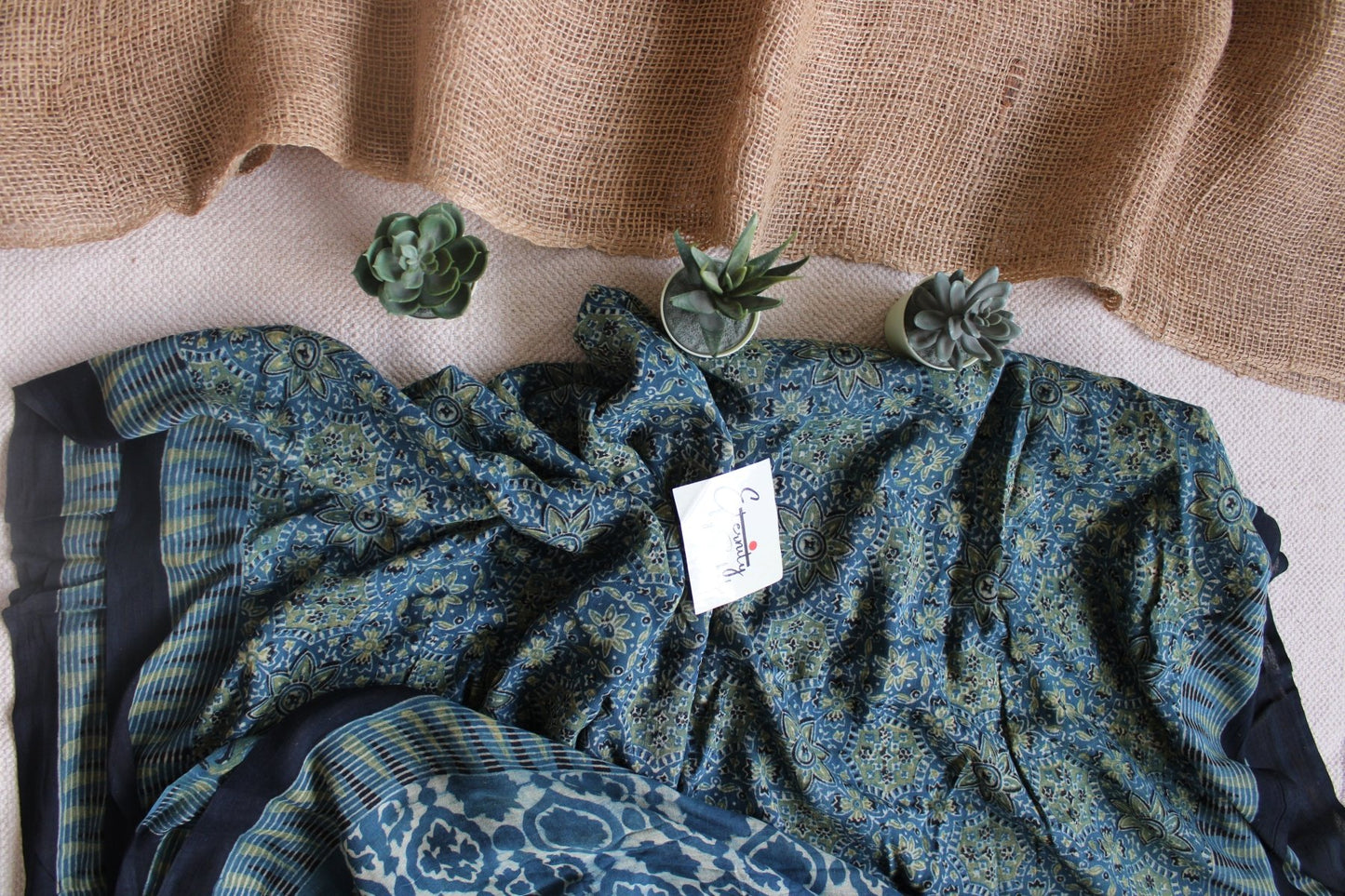 Indigo Aqua Bloom Cotton Saree - Eternity by Sakshi