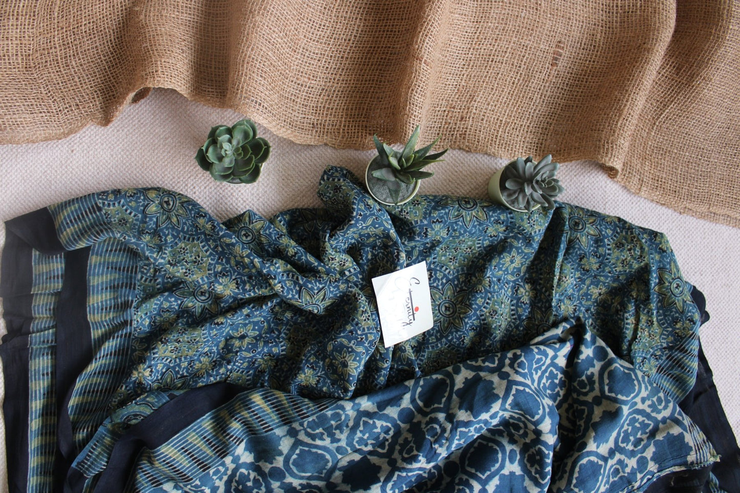 Indigo Aqua Bloom Cotton Saree - Eternity by Sakshi