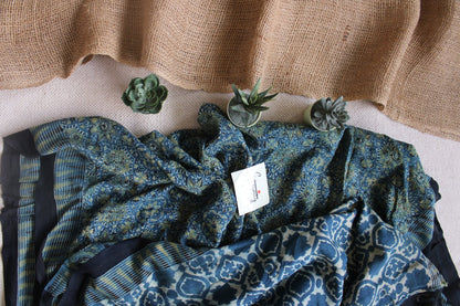 Indigo Aqua Bloom Cotton Saree - Eternity by Sakshi