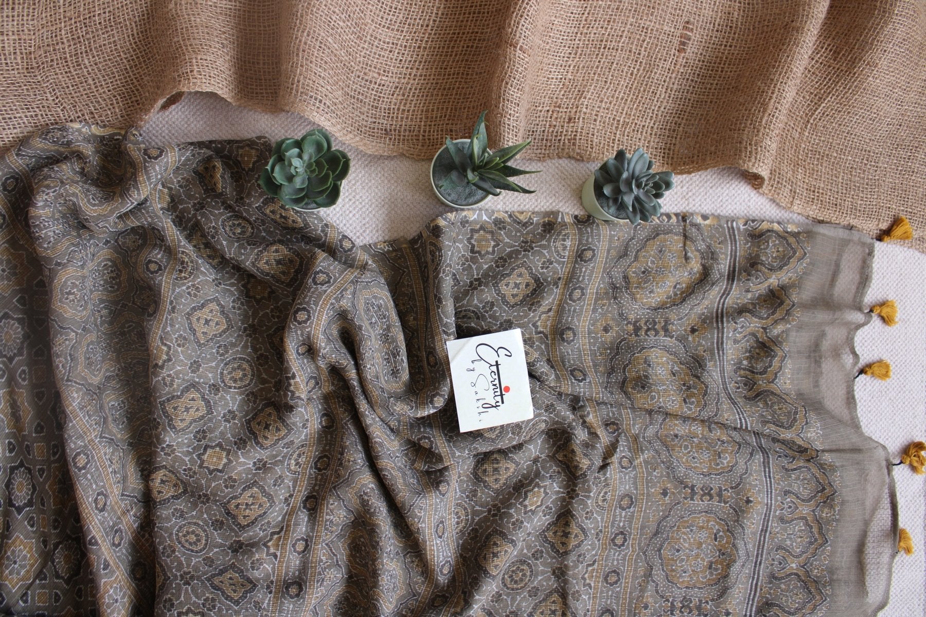 Earthy Lily Ajrakh Saree - Eternity by Sakshi