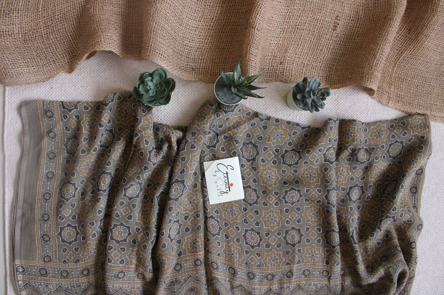 Earthy Lily Ajrakh Saree - Eternity by Sakshi