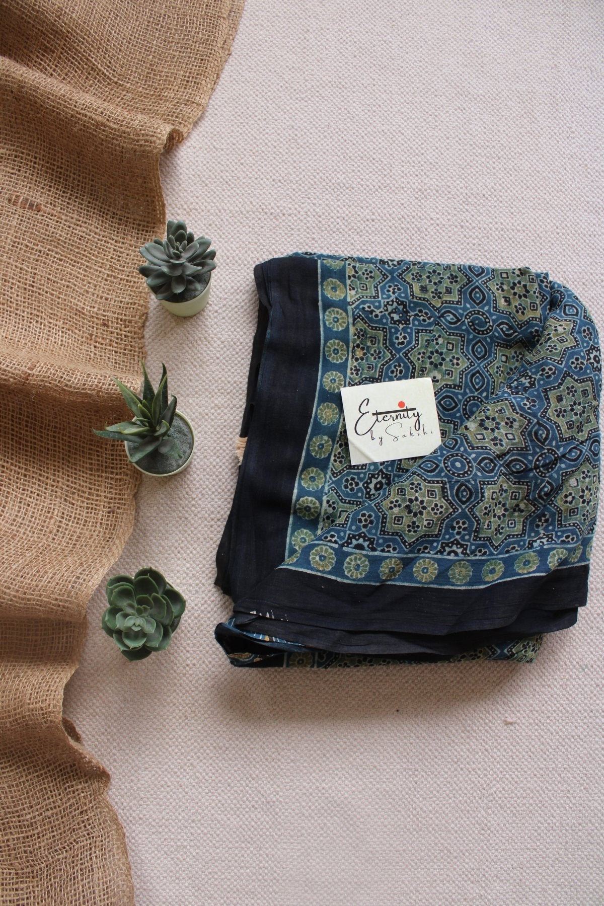 Ajrani Cotton Indigo Saree - Eternity by Sakshi