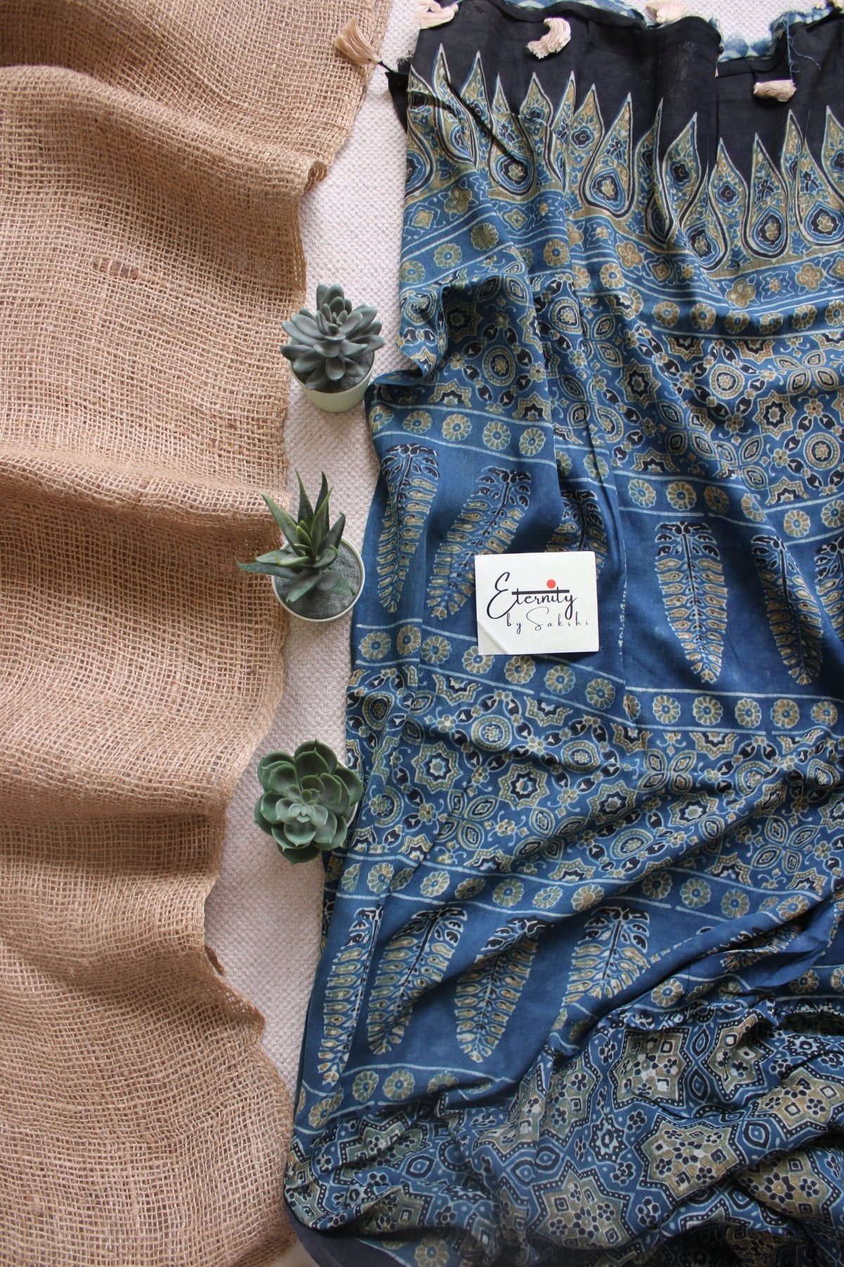 Ajrani Cotton Indigo Saree - Eternity by Sakshi