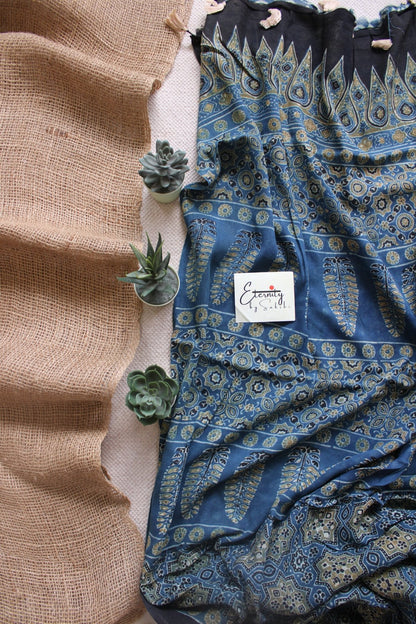 Ajrani Cotton Indigo Saree - Eternity by Sakshi