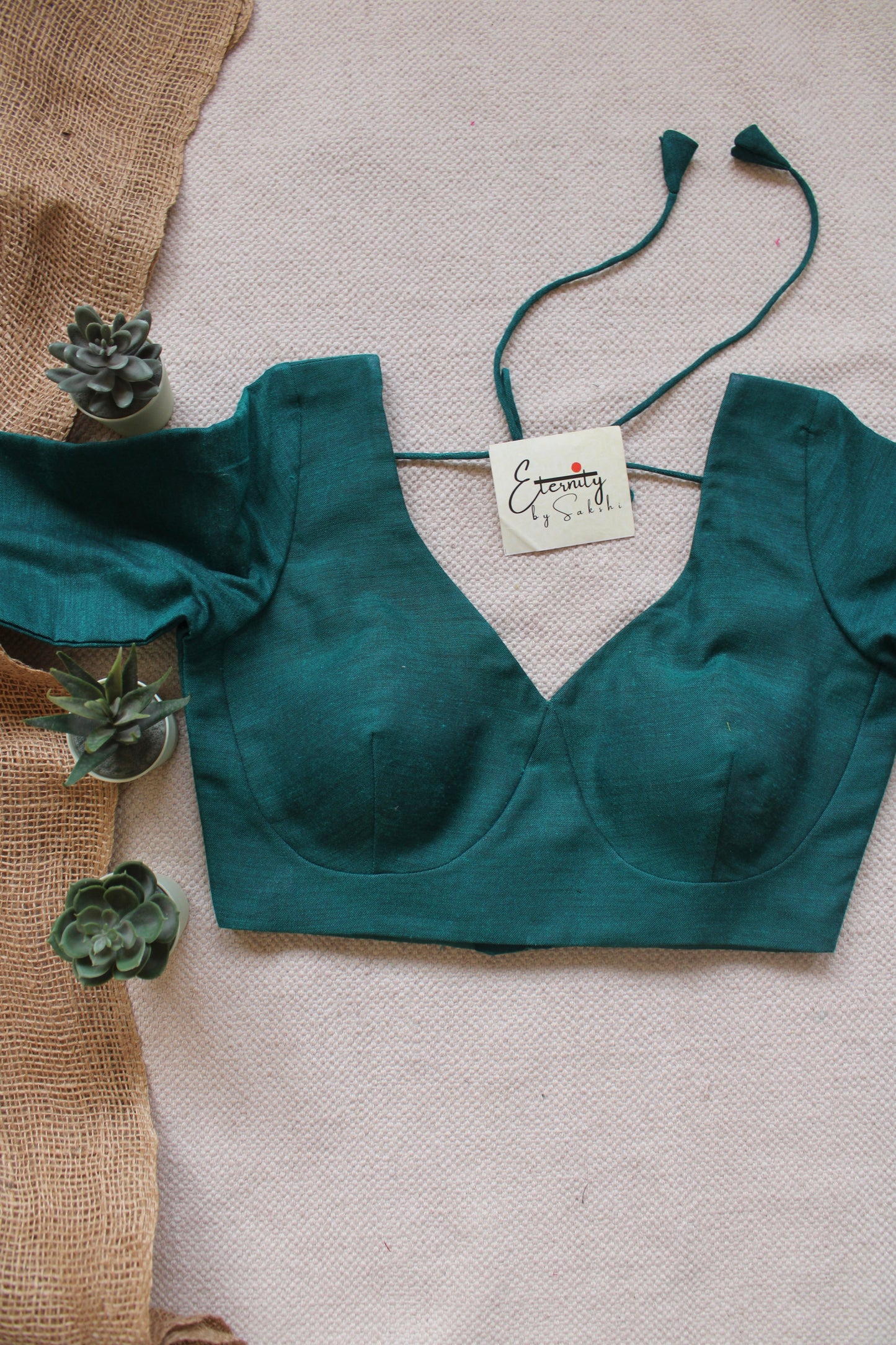 Dark Teal Madhubala With Sleeves Blouse