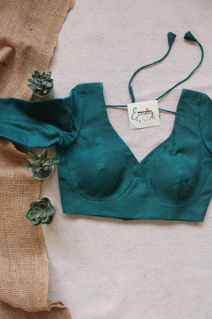 Dark Teal Madhubala With Sleeves Blouse
