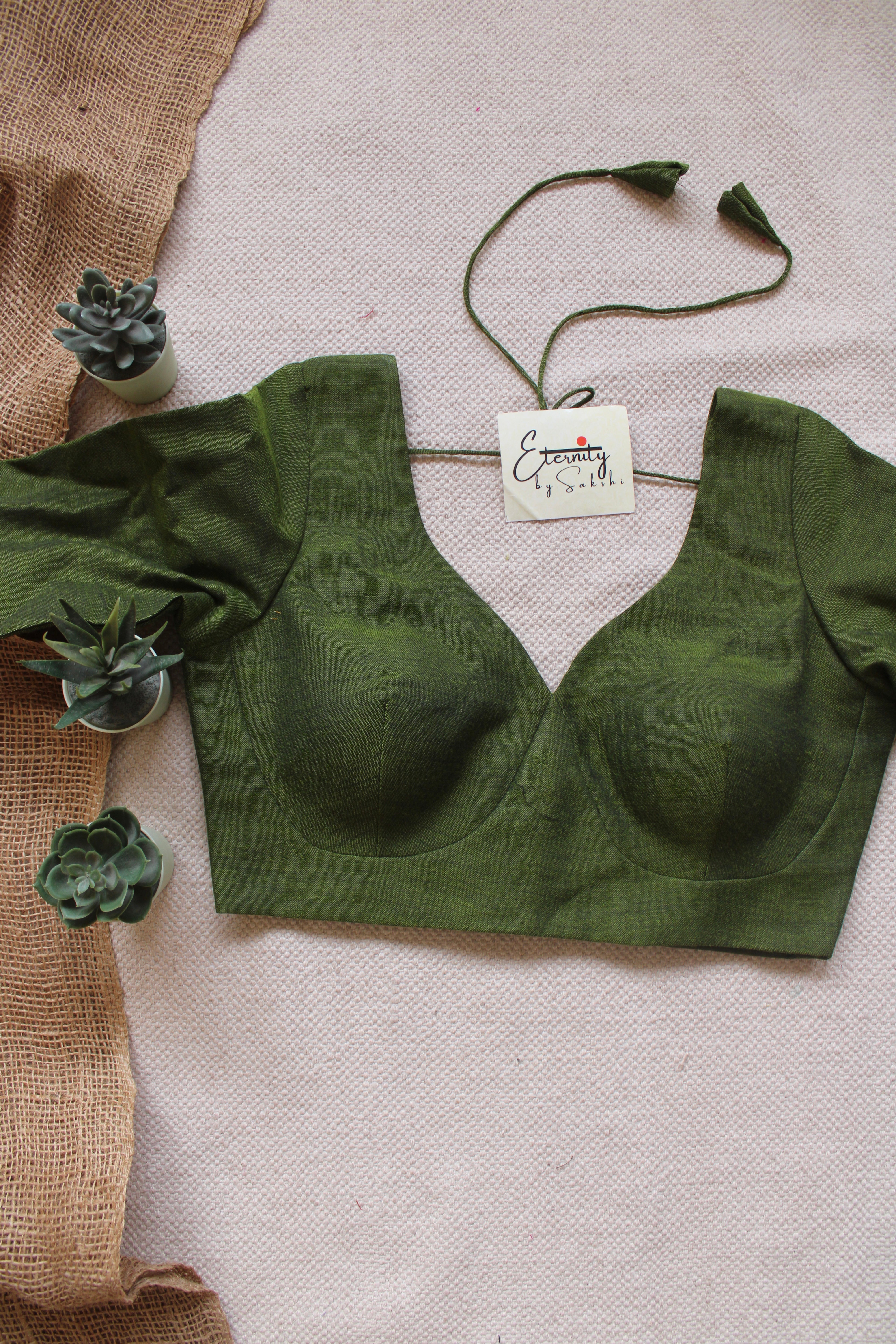 Olive Green Madhubala With Sleeves Blouse