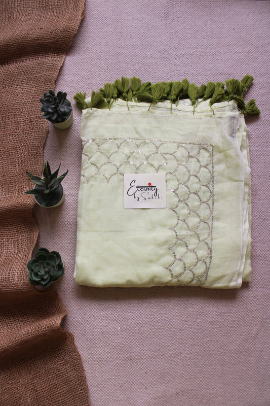 Mint Roshini Saree + Olive Green Navratri Amba Blouse Combo - Eternity by Sakshi