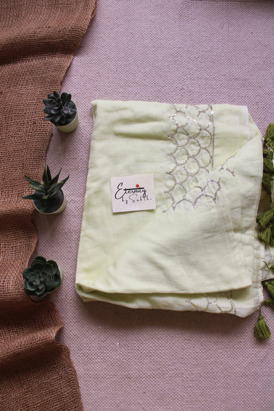 Mint Roshini Saree + Olive Green Navratri Amba Blouse Combo - Eternity by Sakshi