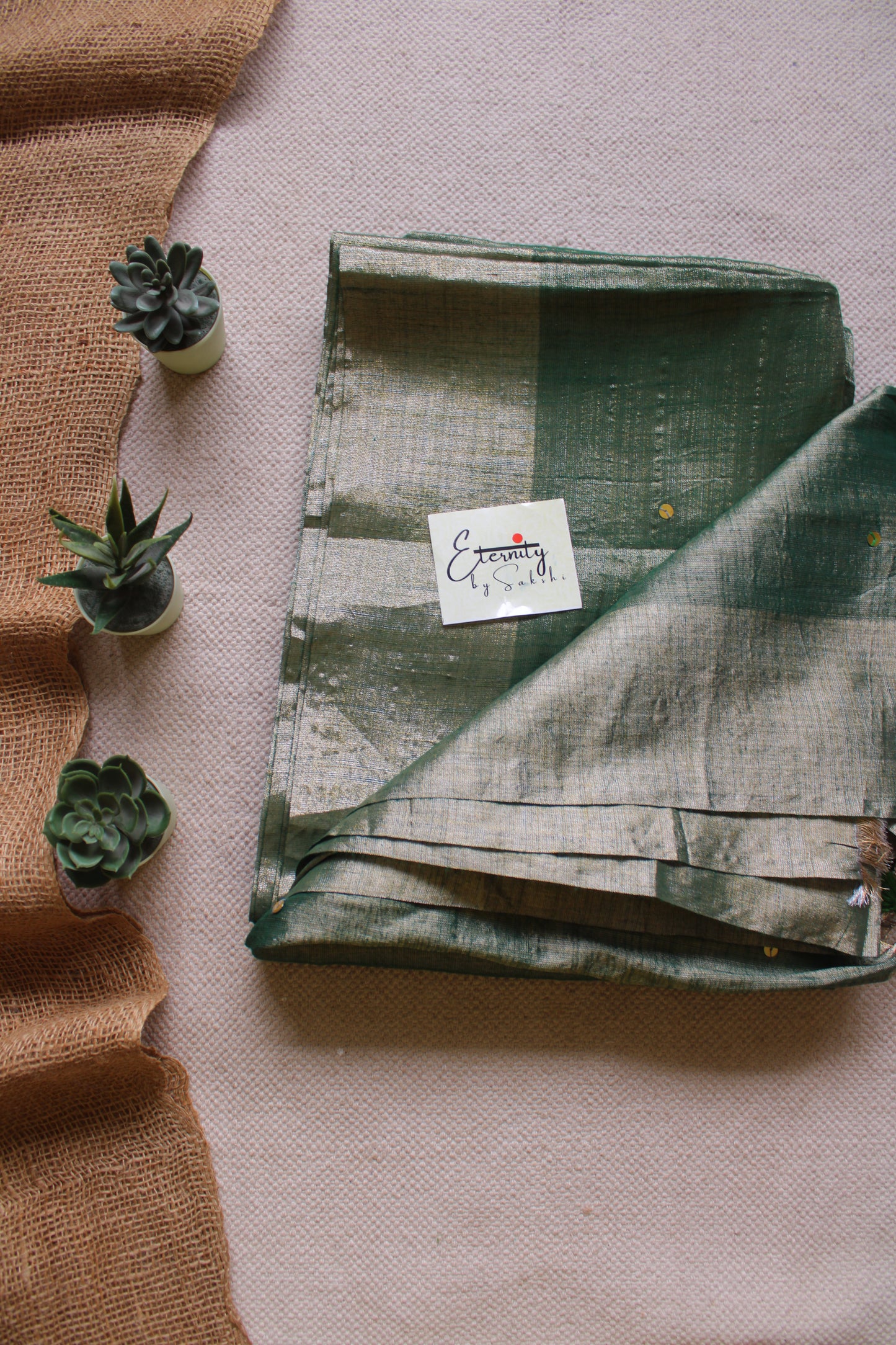 Green Metallic Tissue Saree