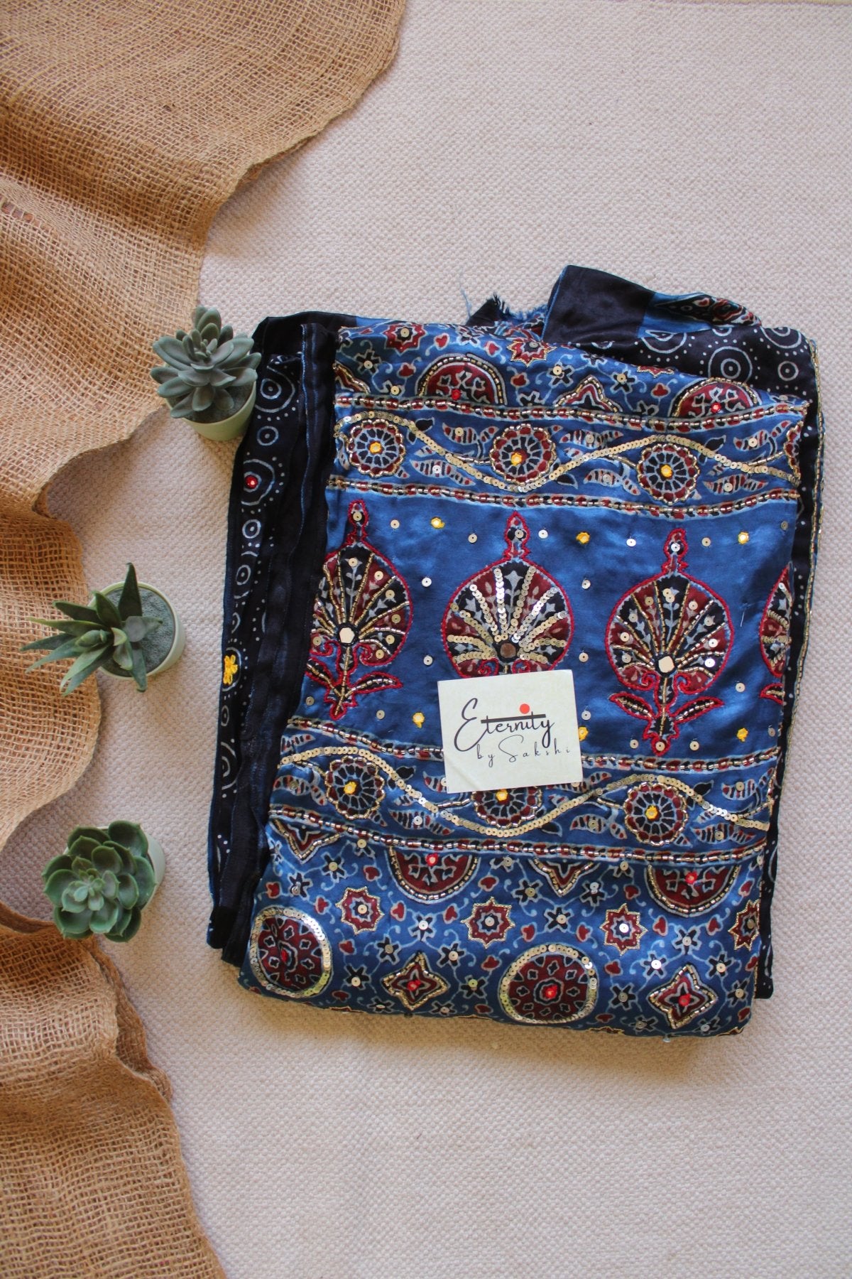 Masakali - Ajrakh Silk Handwork Saree - Eternity by Sakshi