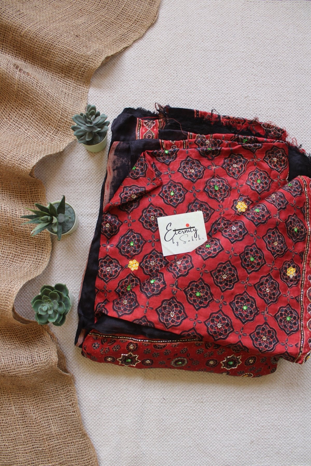 Zoya Ajrakh Silk Handwork Saree - Eternity by Sakshi