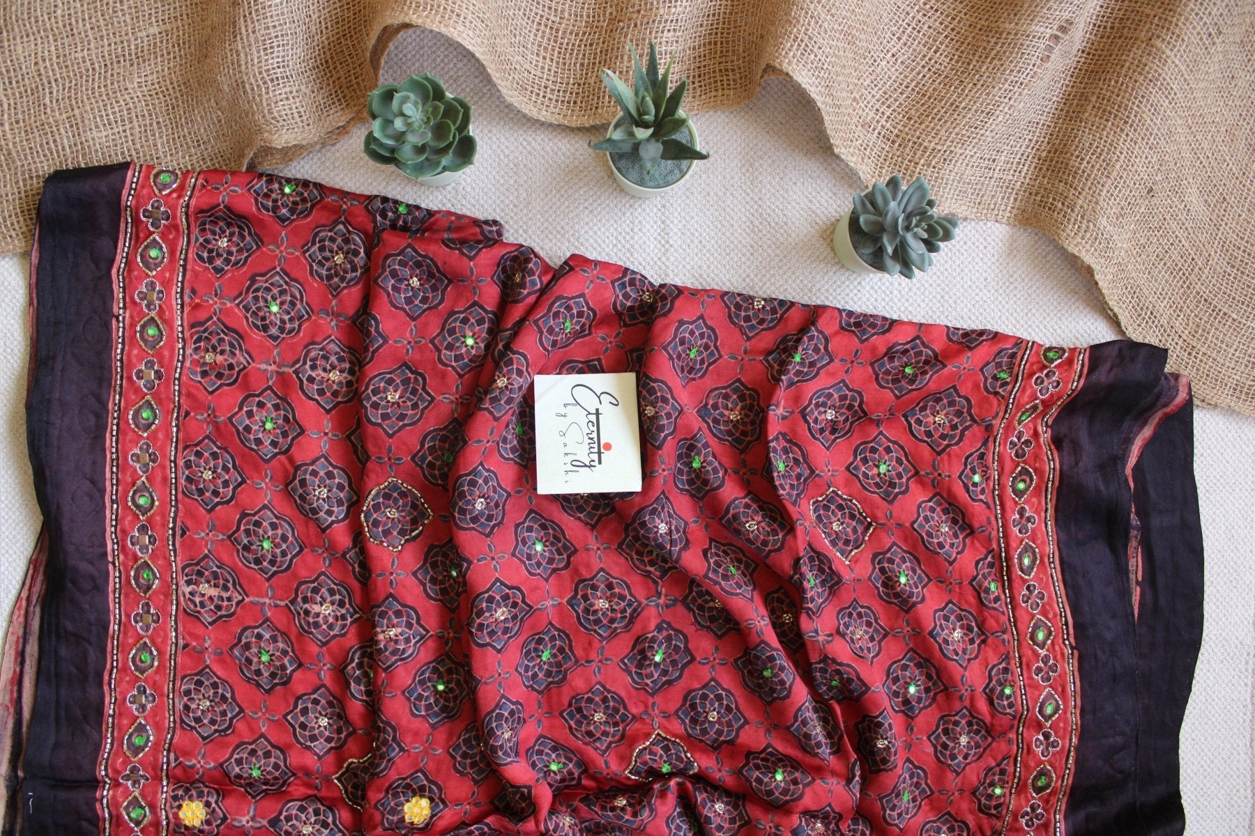 Zoya Ajrakh Silk Handwork Saree - Eternity by Sakshi