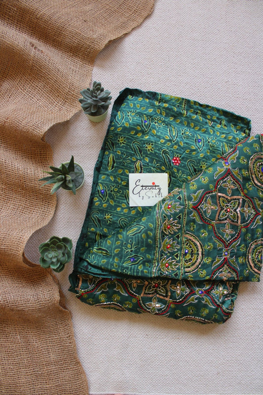 Sahiba Ajrakh Silk Handwork Saree - Eternity by Sakshi