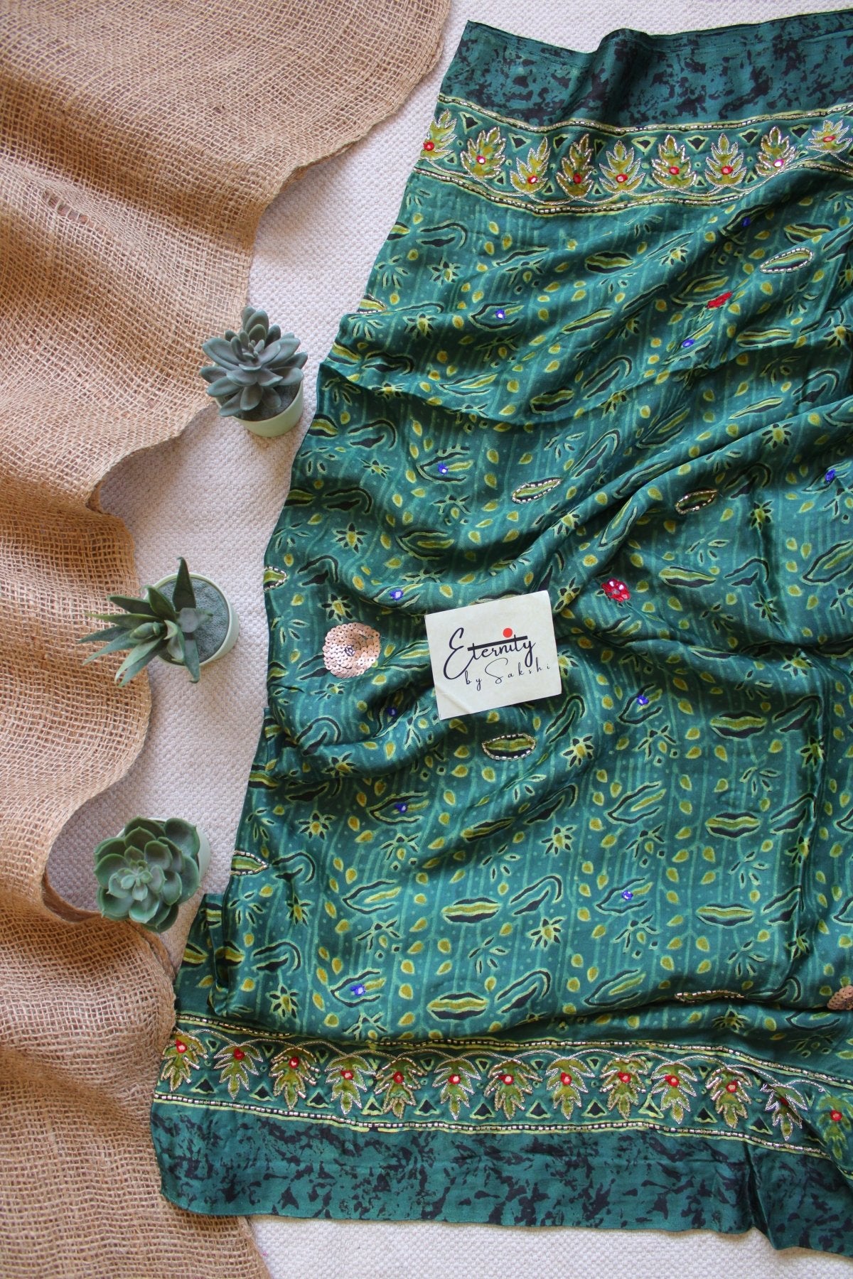 Sahiba Ajrakh Silk Handwork Saree - Eternity by Sakshi