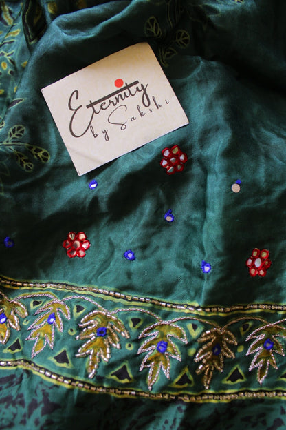 Sahiba Ajrakh Silk Handwork Saree - Eternity by Sakshi
