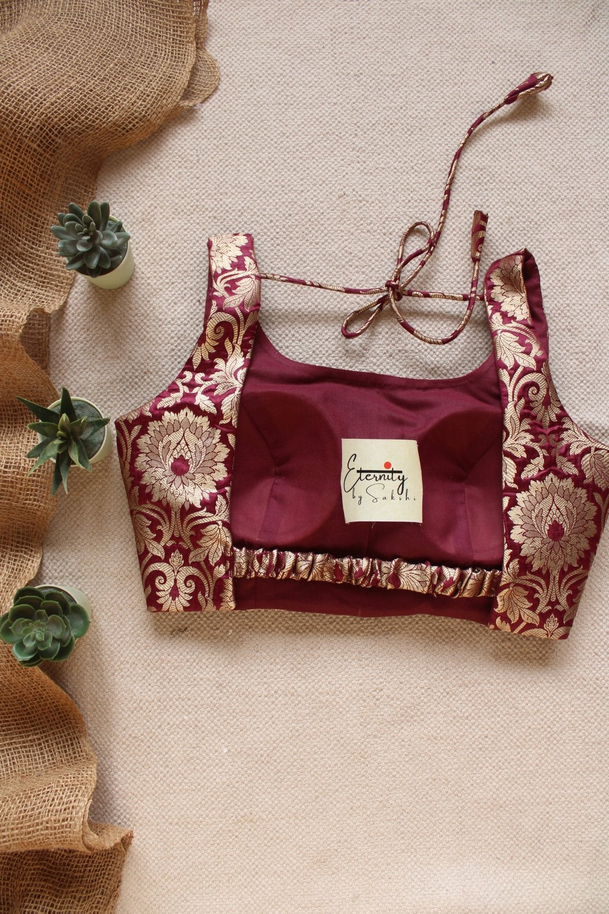 Maroon Brocade Elastic Noorie Blouse - Eternity by Sakshi